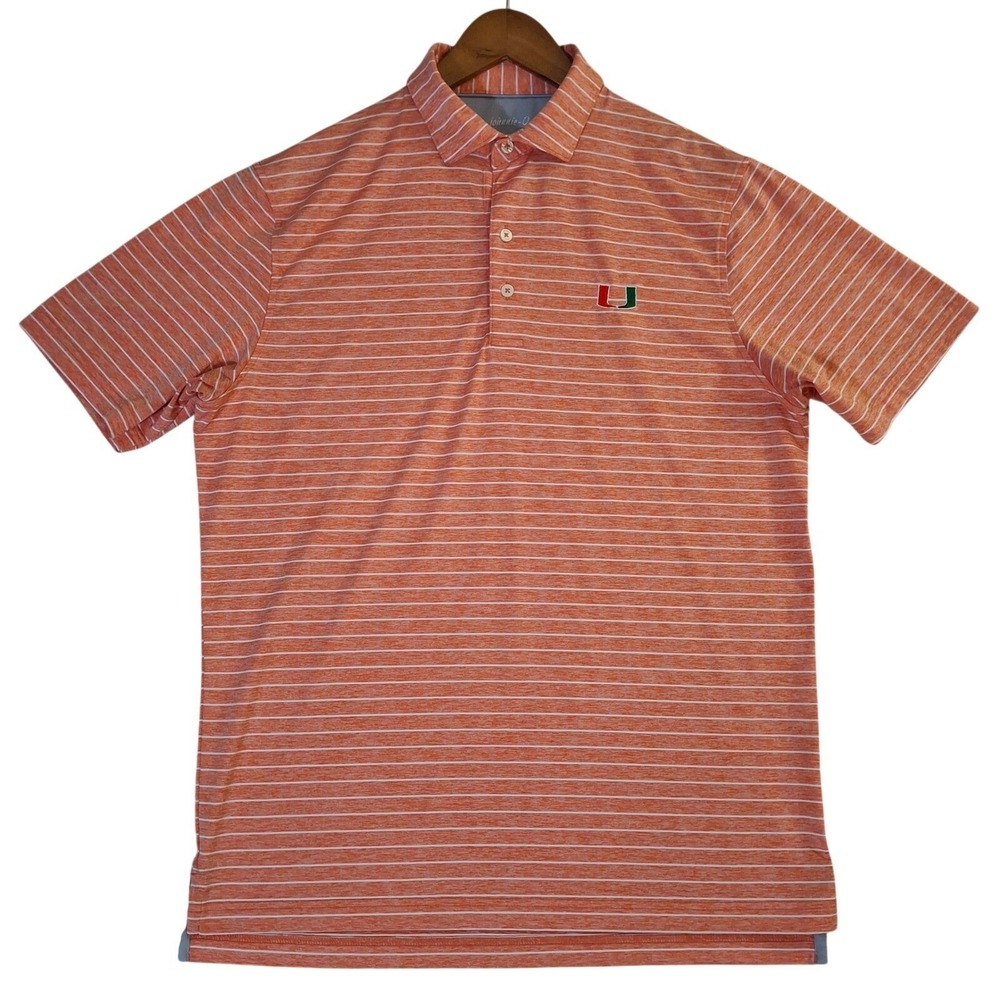 Johnnie-O Mens University of Miami Hurricanes Polo Shirt Men's M Orange Striped